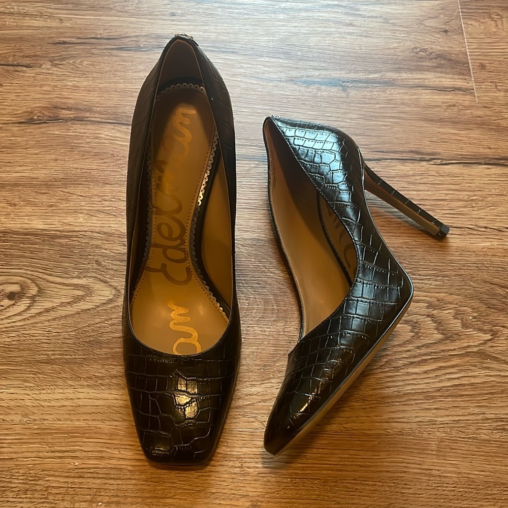 Sam Edelman Faux Croc Black Heels 7.5